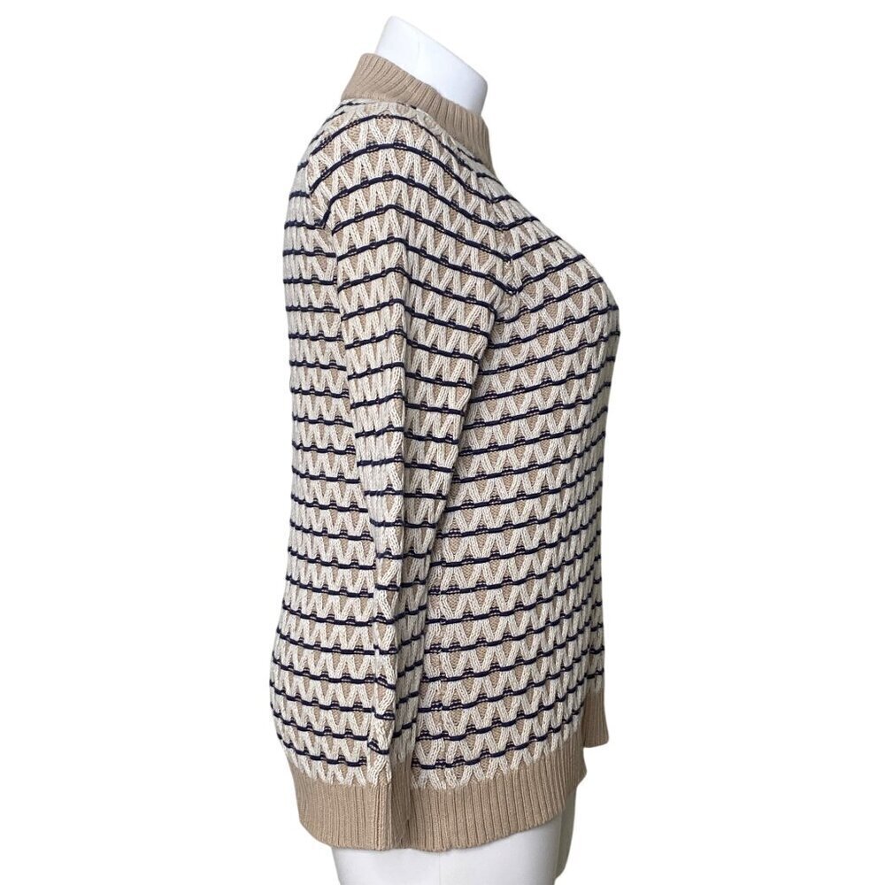 Talbots Textured Stripe Mockneck Sweater, Beige Long Sleeves Women's Size XL - Picture 5 of 11